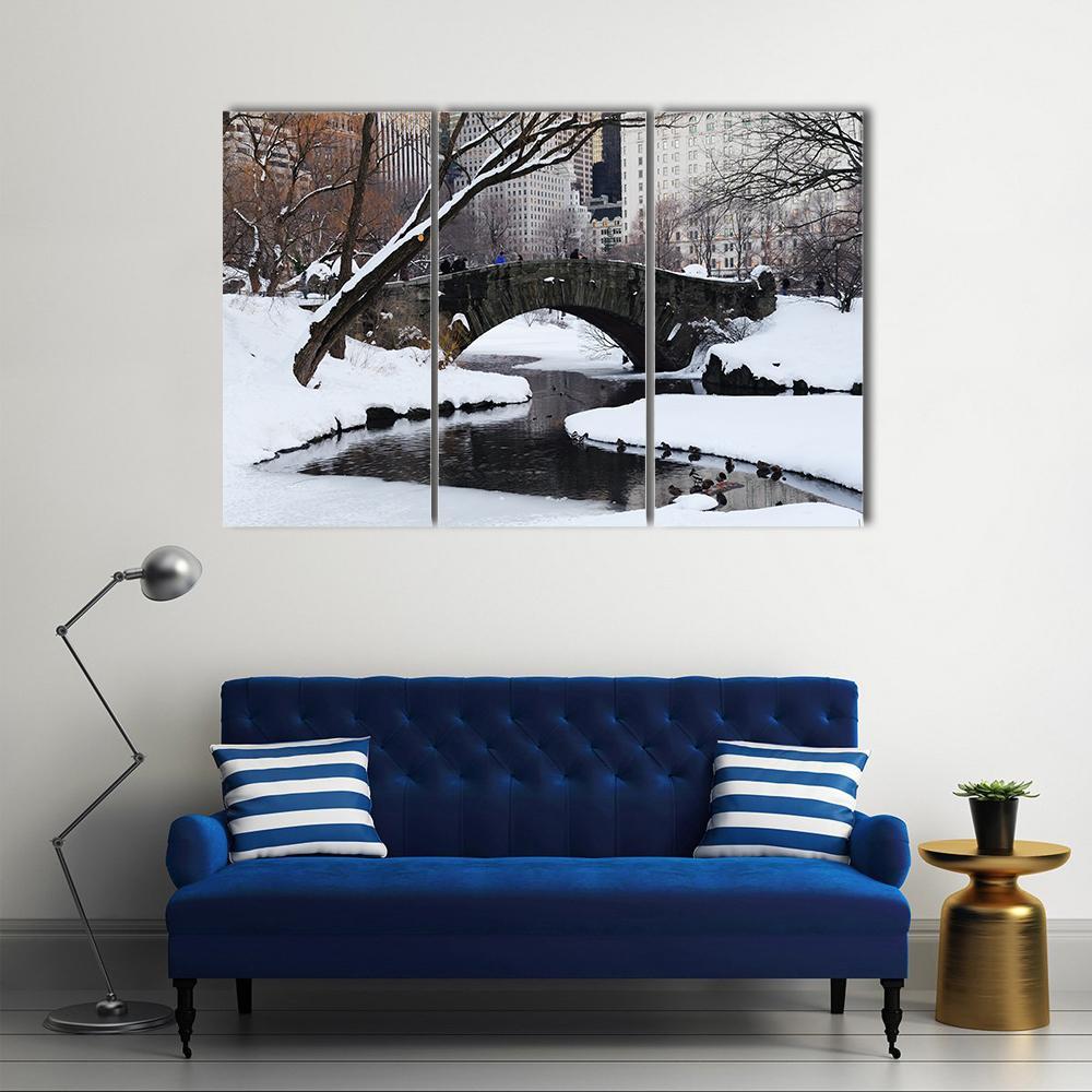 Gapstow Bridge In Snow Canvas Wall Art-3 Horizontal-Gallery Wrap-37" x 24"-Tiaracle