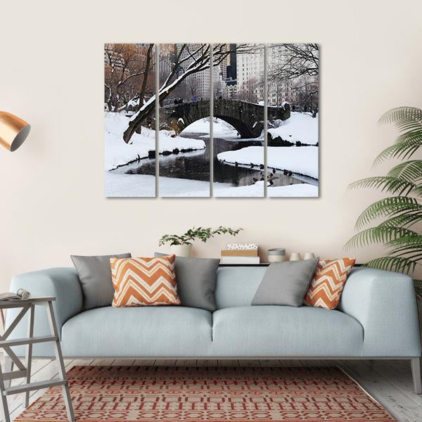 Gapstow Bridge In Snow Canvas Wall Art-4 Horizontal-Gallery Wrap-34" x 24"-Tiaracle