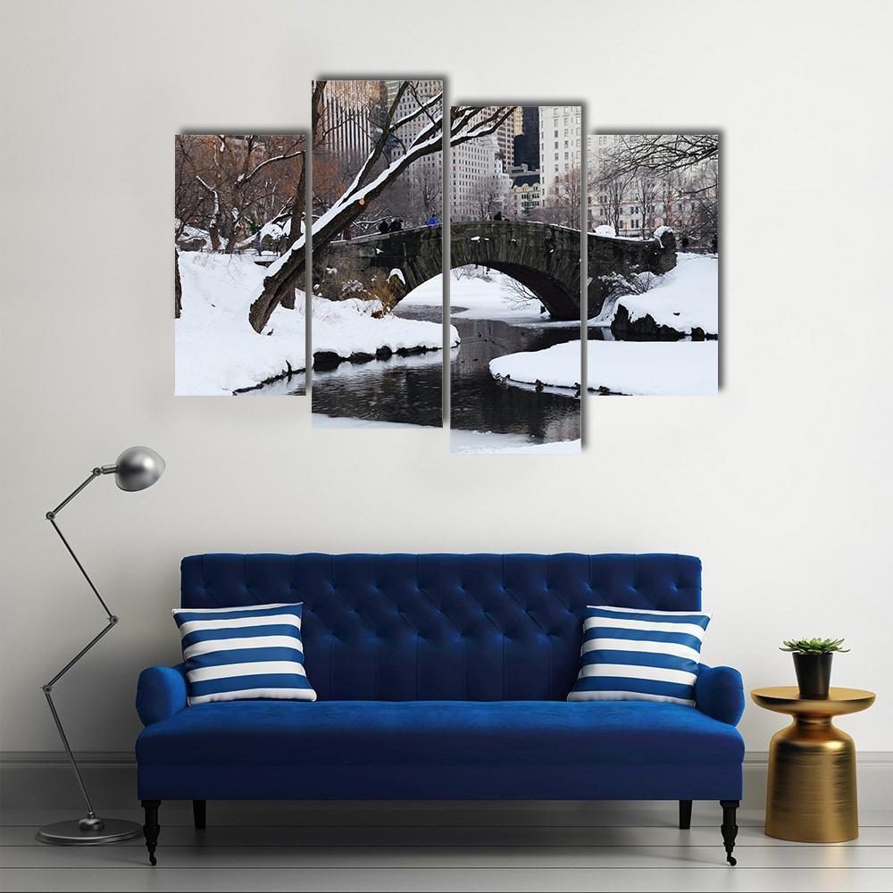 Gapstow Bridge In Snow Canvas Wall Art-4 Pop-Gallery Wrap-50" x 32"-Tiaracle