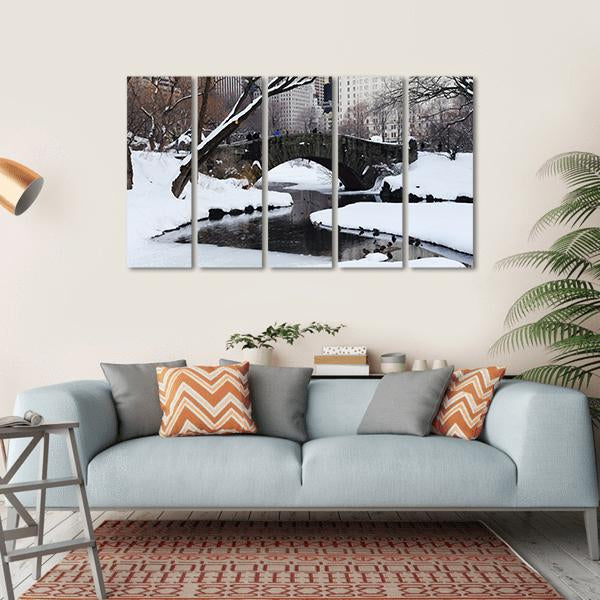 Gapstow Bridge In Snow Canvas Wall Art-5 Horizontal-Gallery Wrap-22" x 12"-Tiaracle