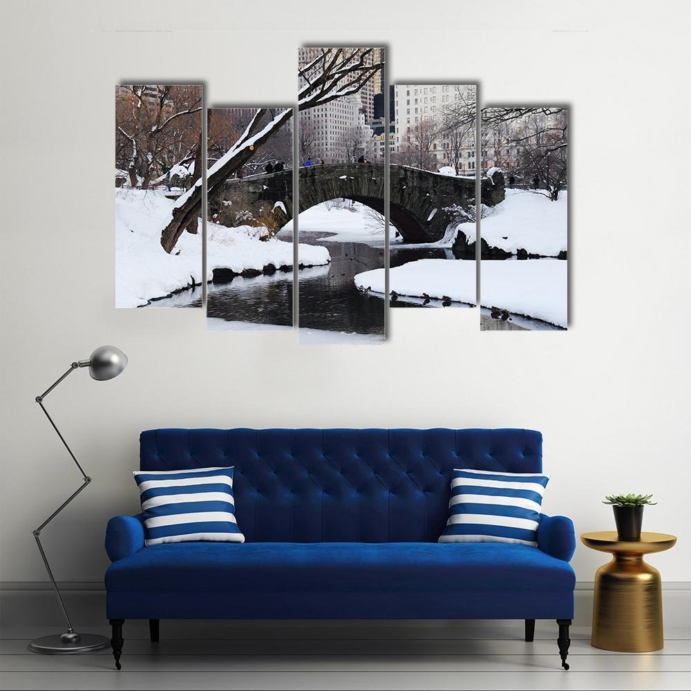 Gapstow Bridge In Snow Canvas Wall Art-5 Pop-Gallery Wrap-47" x 32"-Tiaracle
