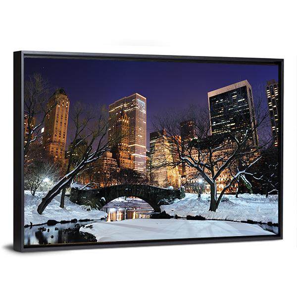 Manhattan Central Park In Snow Canvas Wall Art-3 Horizontal-Gallery Wrap-25" x 16"-Tiaracle
