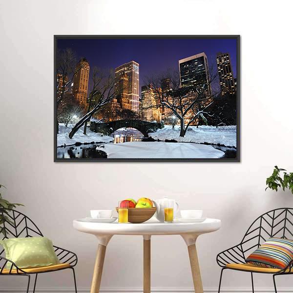 Manhattan Central Park In Snow Canvas Wall Art-3 Horizontal-Gallery Wrap-25" x 16"-Tiaracle