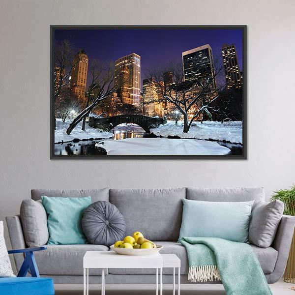 Manhattan Central Park In Snow Canvas Wall Art-3 Horizontal-Gallery Wrap-25" x 16"-Tiaracle