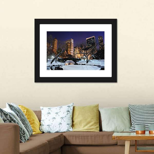 Manhattan Central Park In Snow Canvas Wall Art-3 Horizontal-Gallery Wrap-25" x 16"-Tiaracle