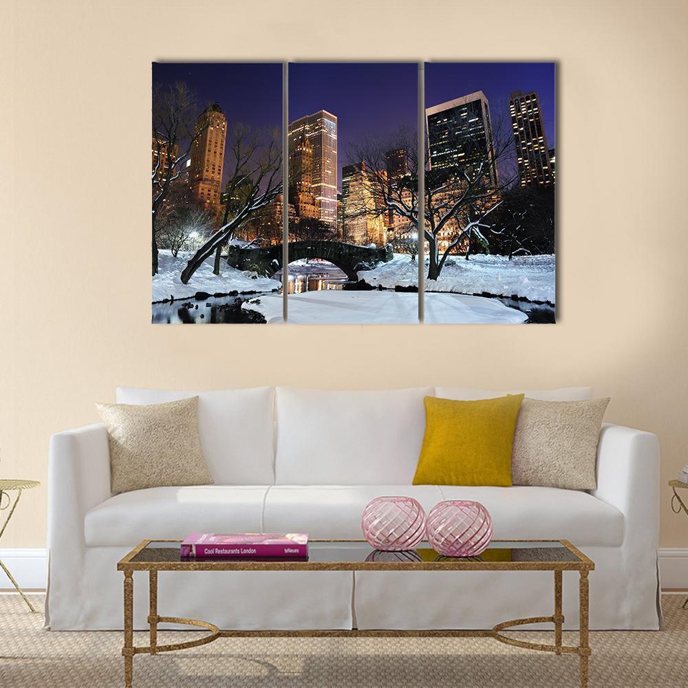 Manhattan Central Park In Snow Canvas Wall Art-3 Horizontal-Gallery Wrap-37" x 24"-Tiaracle