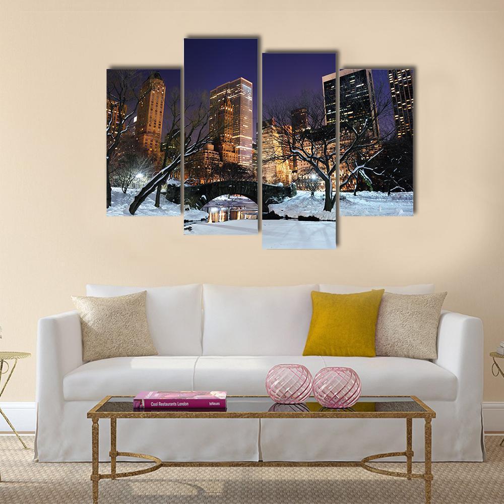 Manhattan Central Park In Snow Canvas Wall Art-4 Pop-Gallery Wrap-50" x 32"-Tiaracle