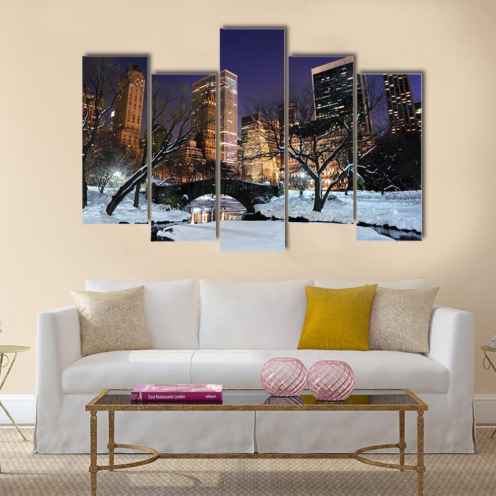 Manhattan Central Park In Snow Canvas Wall Art-5 Pop-Gallery Wrap-47" x 32"-Tiaracle