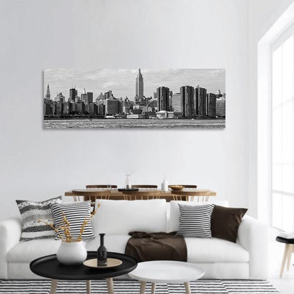 Manhattan Downtown Cityscape Panoramic Canvas Wall Art-3 Piece-25" x 08"-Tiaracle