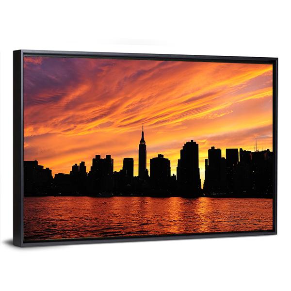 Manhattan Midtown Silhouette Canvas Wall Art-3 Horizontal-Gallery Wrap-25" x 16"-Tiaracle
