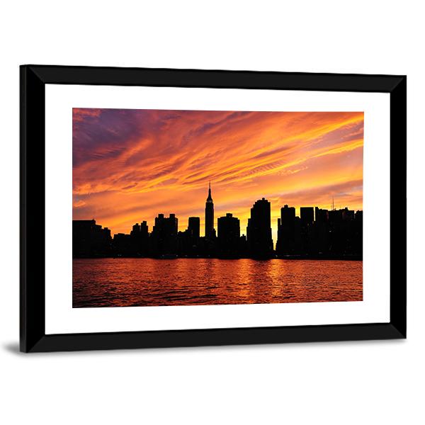 Manhattan Midtown Silhouette Canvas Wall Art-3 Horizontal-Gallery Wrap-25" x 16"-Tiaracle
