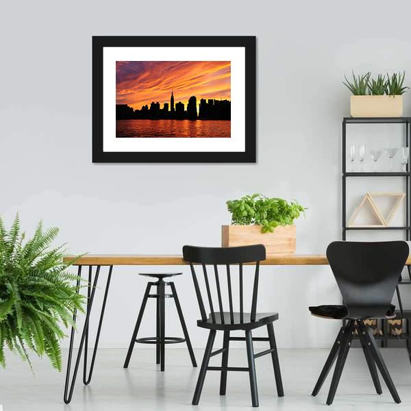 Manhattan Midtown Silhouette Canvas Wall Art-3 Horizontal-Gallery Wrap-25" x 16"-Tiaracle