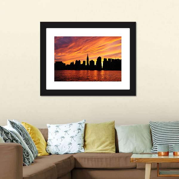 Manhattan Midtown Silhouette Canvas Wall Art-3 Horizontal-Gallery Wrap-25" x 16"-Tiaracle