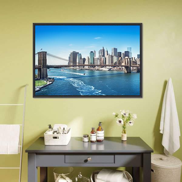 Manhattan NY Canvas Wall Art-5 Horizontal-Gallery Wrap-22" x 12"-Tiaracle