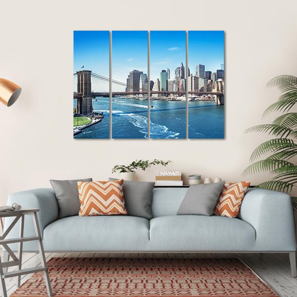 Manhattan NY Canvas Wall Art-4 Horizontal-Gallery Wrap-34" x 24"-Tiaracle