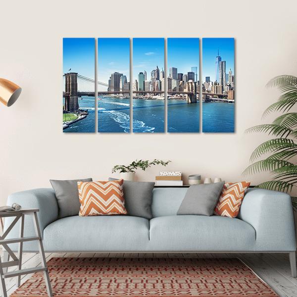 Manhattan NY Canvas Wall Art-5 Horizontal-Gallery Wrap-22" x 12"-Tiaracle