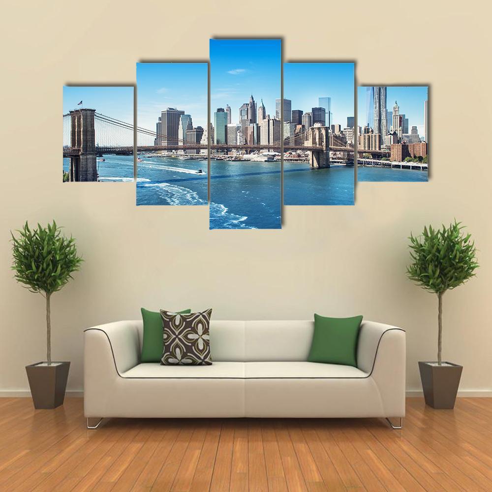 Manhattan NY Canvas Wall Art-5 Star-Gallery Wrap-62" x 32"-Tiaracle