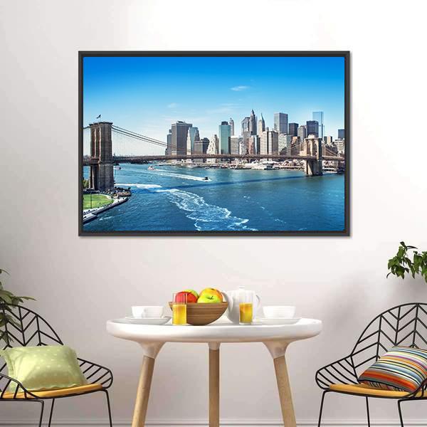 Manhattan NY Canvas Wall Art-1 Piece-Floating Frame-24" x 16"-Tiaracle
