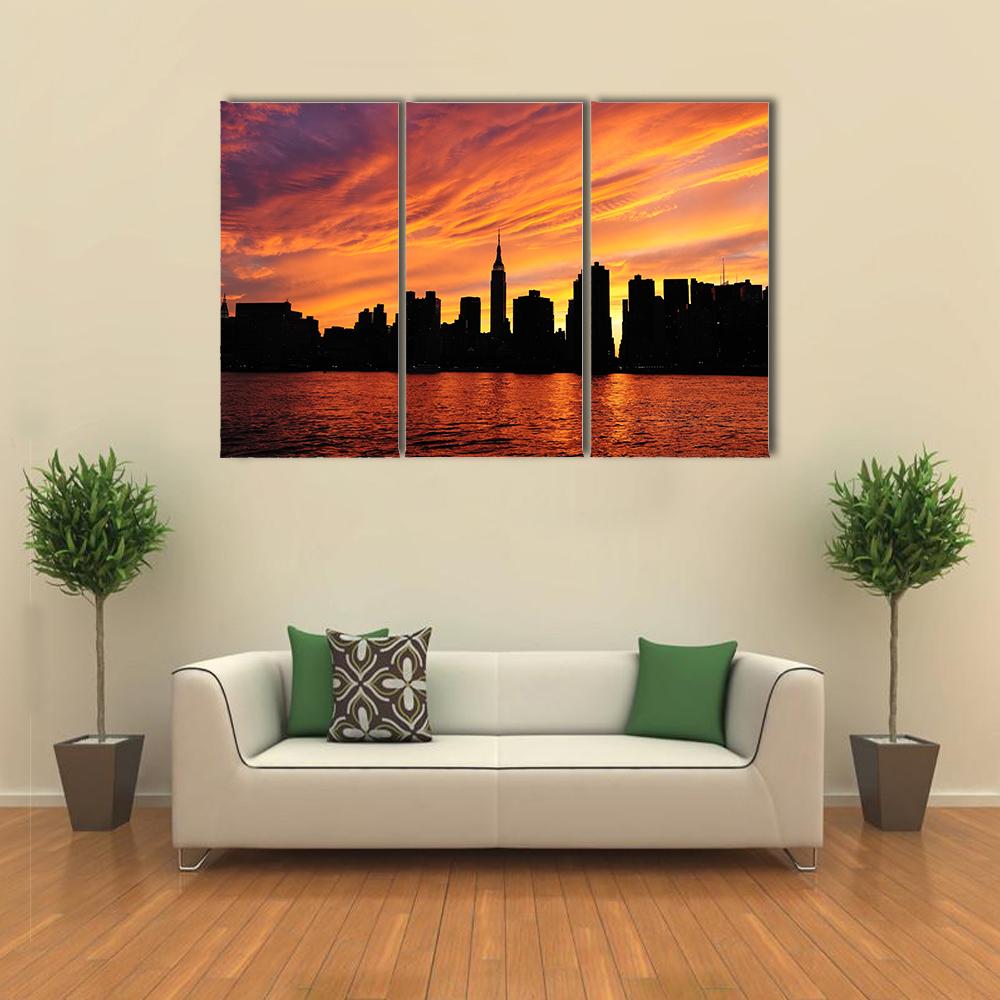 Manhattan Midtown Silhouette Canvas Wall Art-3 Horizontal-Gallery Wrap-37" x 24"-Tiaracle