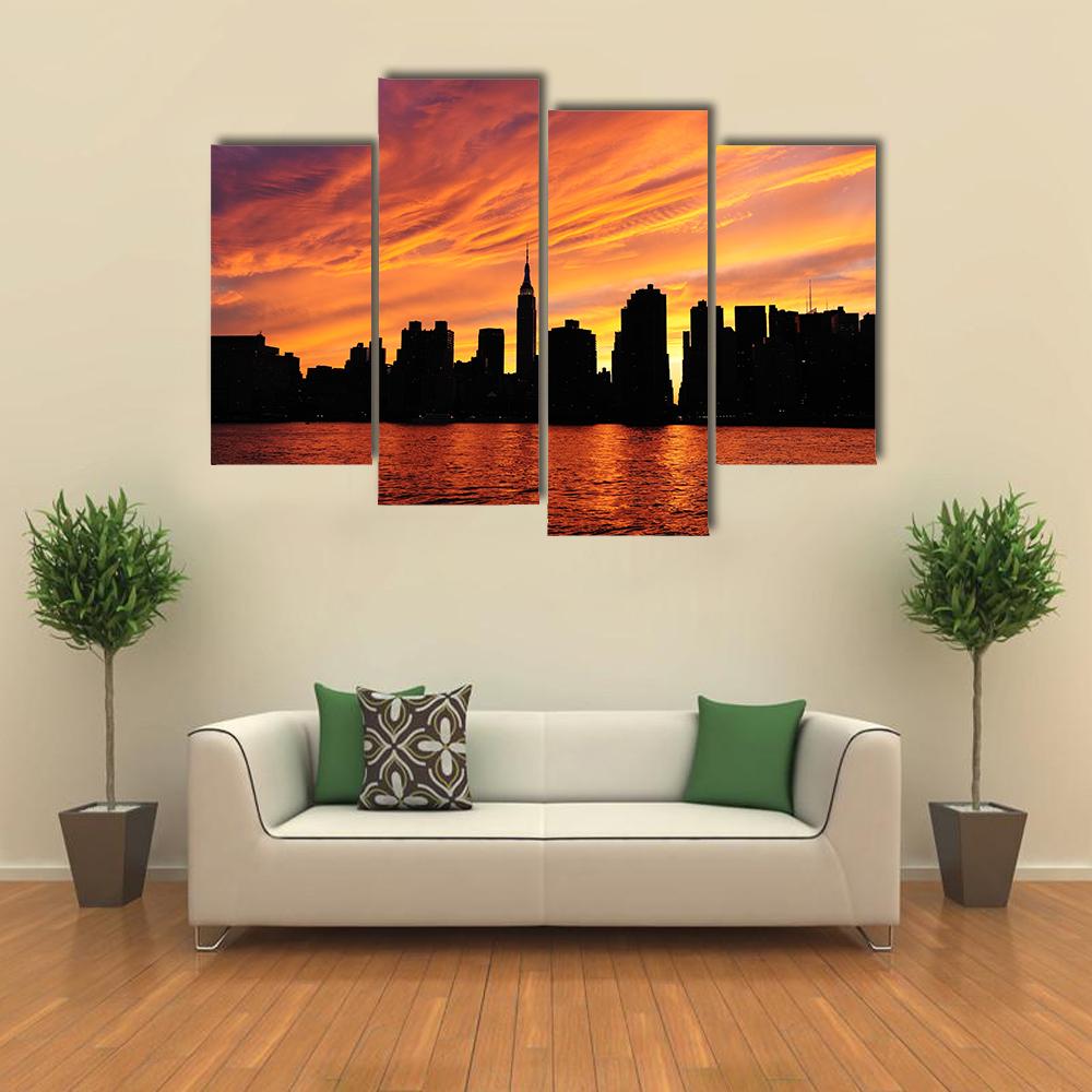 Manhattan Midtown Silhouette Canvas Wall Art-4 Pop-Gallery Wrap-50" x 32"-Tiaracle
