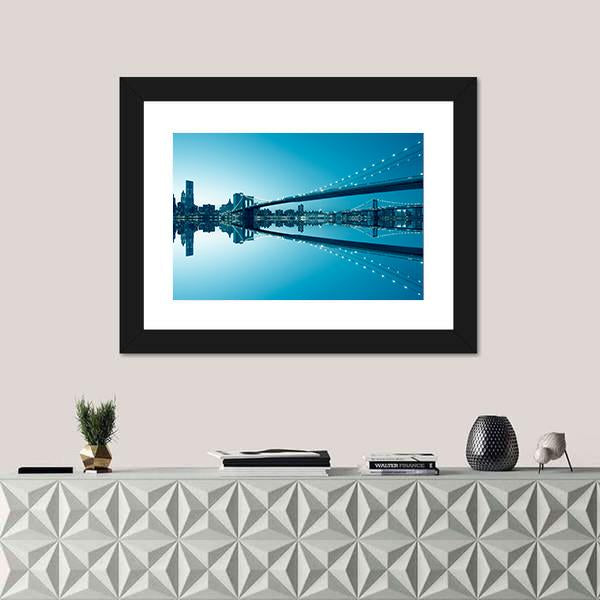 Manhattan Skyline &amp; Bridge Canvas Wall Art-1 Piece-Framed Print-20" x 16"-Tiaracle