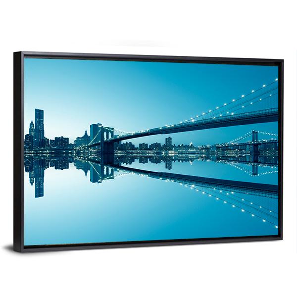 Manhattan Skyline & Bridge Canvas Wall Art-3 Horizontal-Gallery Wrap-25" x 16"-Tiaracle
