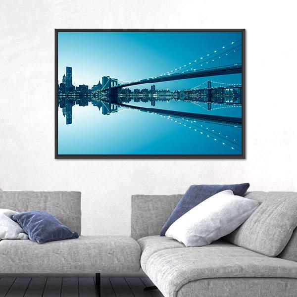 Manhattan Skyline &amp; Bridge Canvas Wall Art-5 Horizontal-Gallery Wrap-22" x 12"-Tiaracle