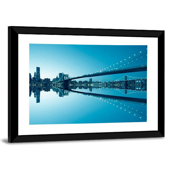 Manhattan Skyline & Bridge Canvas Wall Art-3 Horizontal-Gallery Wrap-25" x 16"-Tiaracle