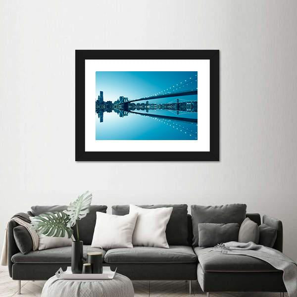 Manhattan Skyline &amp; Bridge Canvas Wall Art-5 Horizontal-Gallery Wrap-22" x 12"-Tiaracle