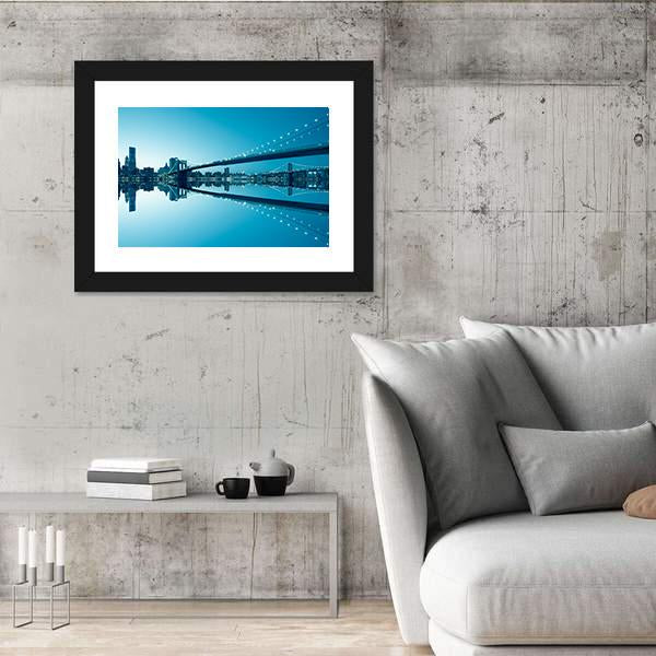 Manhattan Skyline &amp; Bridge Canvas Wall Art-5 Horizontal-Gallery Wrap-22" x 12"-Tiaracle
