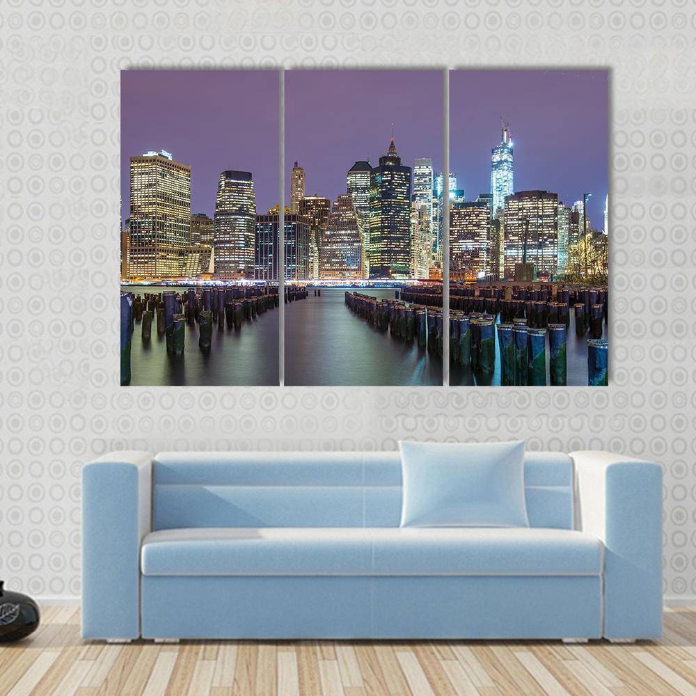 Lower Manhattan Skyline Canvas Wall Art-3 Horizontal-Gallery Wrap-37" x 24"-Tiaracle