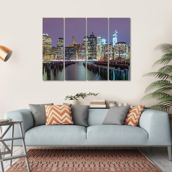 Lower Manhattan Skyline Canvas Wall Art-4 Horizontal-Gallery Wrap-34" x 24"-Tiaracle