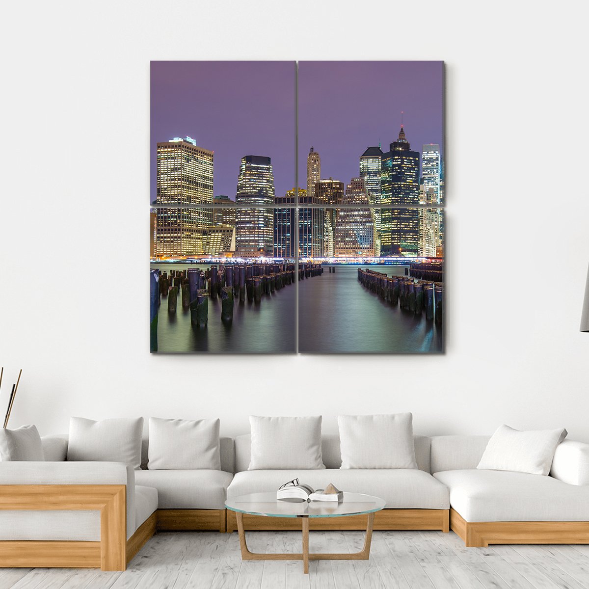 Lower Manhattan Skyline Canvas Wall Art-4 Square-Gallery Wrap-17" x 17"-Tiaracle