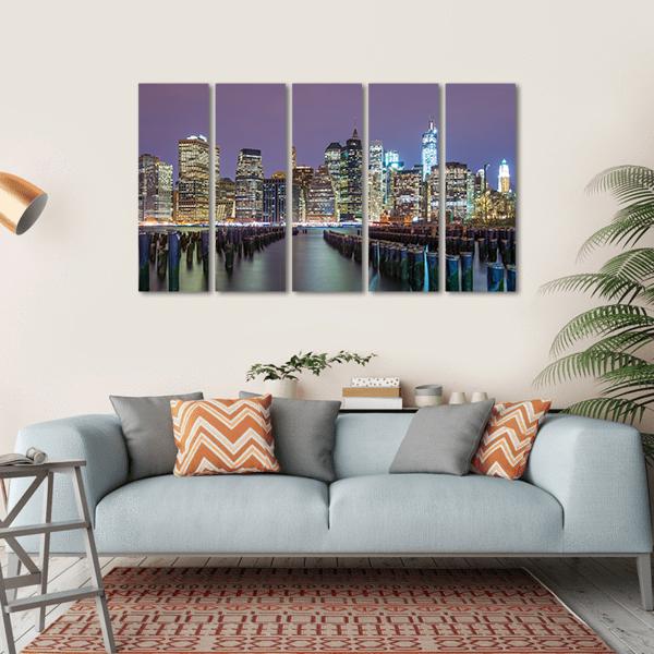 Lower Manhattan Skyline Canvas Wall Art-5 Horizontal-Gallery Wrap-22" x 12"-Tiaracle