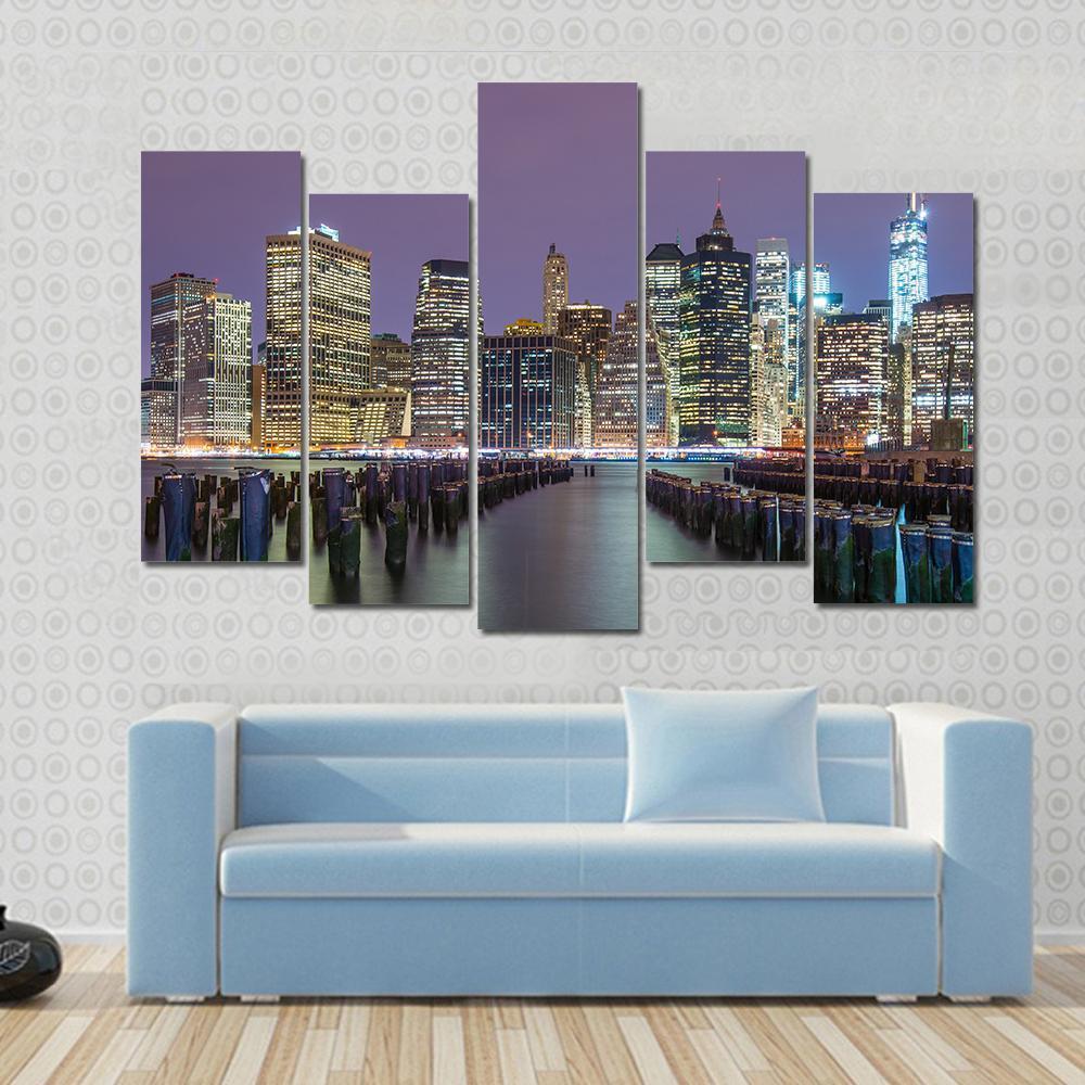 Lower Manhattan Skyline Canvas Wall Art-5 Pop-Gallery Wrap-47" x 32"-Tiaracle