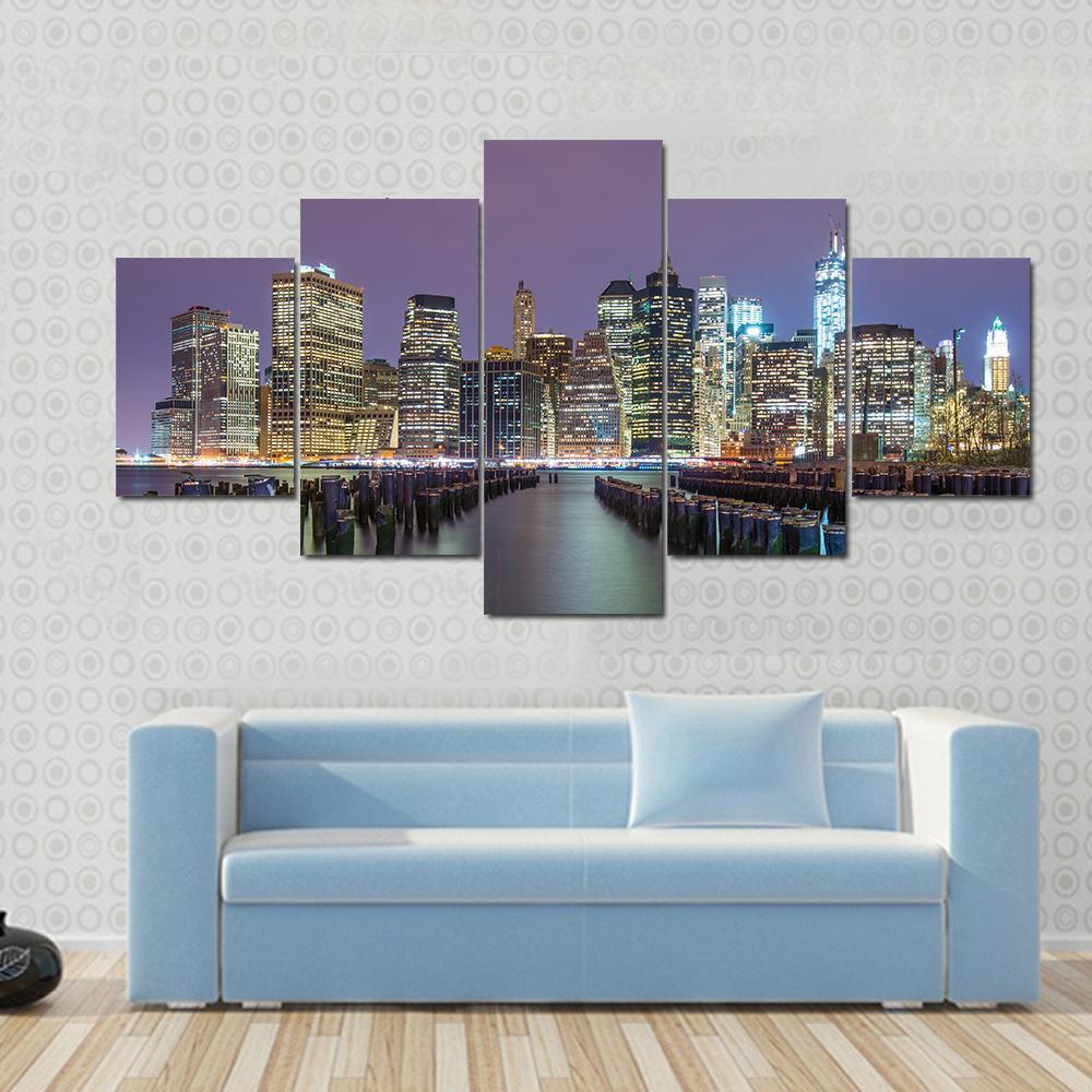 Lower Manhattan Skyline Canvas Wall Art-5 Star-Gallery Wrap-62" x 32"-Tiaracle