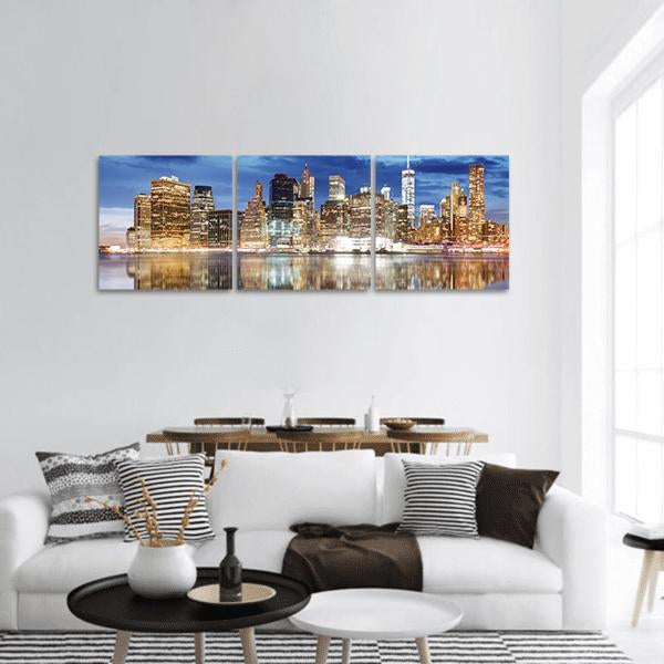 Manhattan Skyline NY Panoramic Canvas Wall Art-3 Piece-25" x 08"-Tiaracle