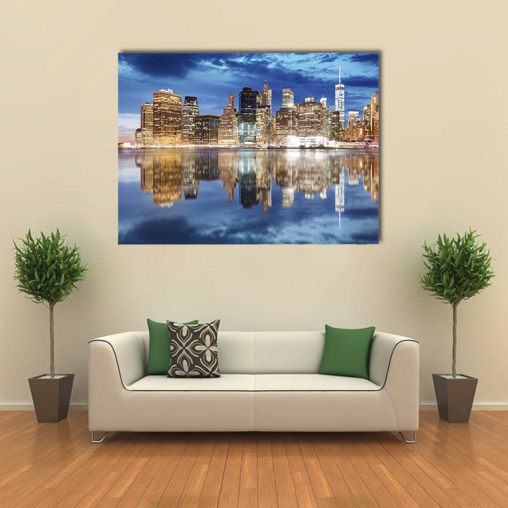 Manhattan Skyline NY Canvas Wall Art-4 Pop-Gallery Wrap-50" x 32"-Tiaracle