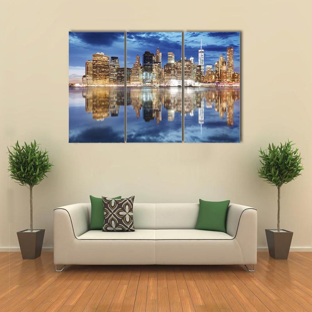 Manhattan Skyline NY Canvas Wall Art-3 Horizontal-Gallery Wrap-37" x 24"-Tiaracle