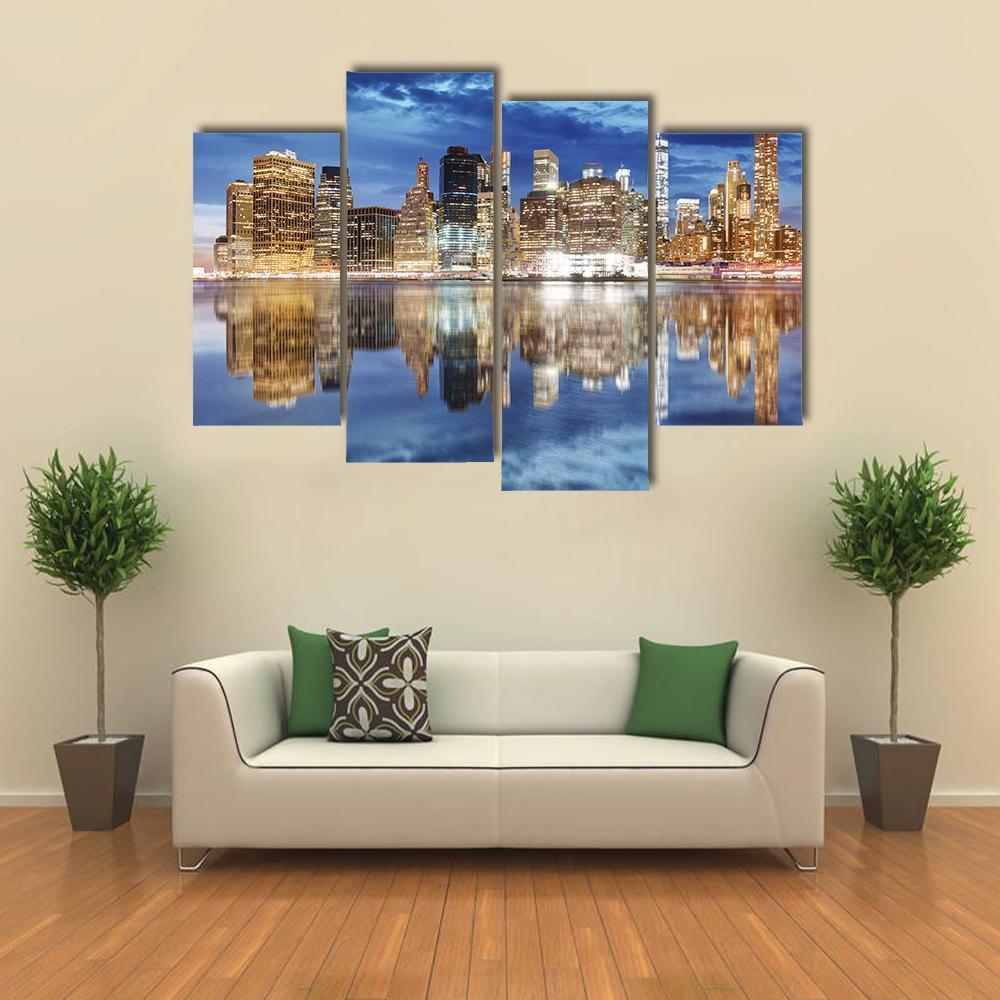 Manhattan Skyline NY Canvas Wall Art-4 Pop-Gallery Wrap-50" x 32"-Tiaracle