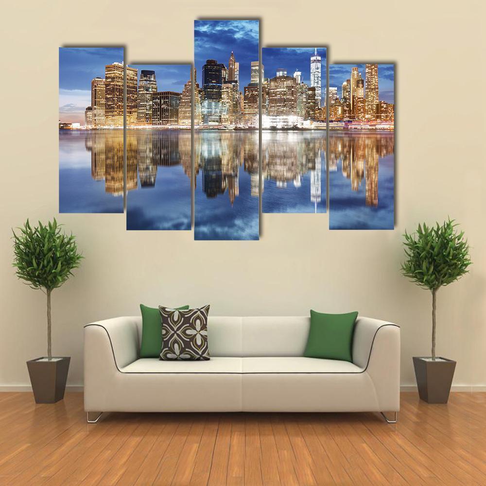 Manhattan Skyline NY Canvas Wall Art-5 Pop-Gallery Wrap-47" x 32"-Tiaracle