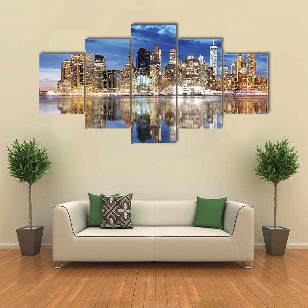 Manhattan Skyline NY Canvas Wall Art-5 Star-Gallery Wrap-62" x 32"-Tiaracle