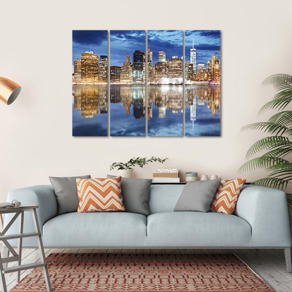 Manhattan Skyline NY Canvas Wall Art-4 Horizontal-Gallery Wrap-34" x 24"-Tiaracle