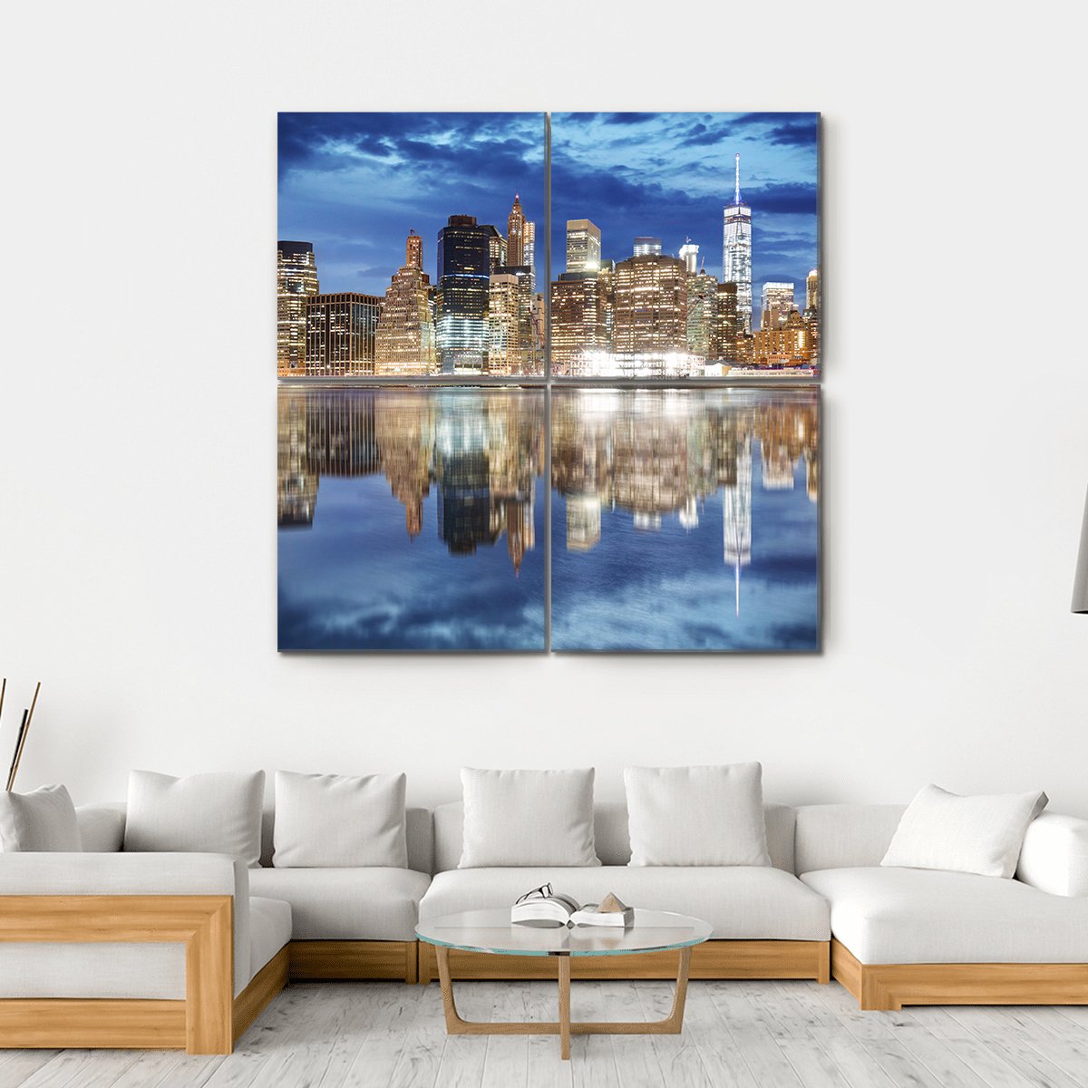Manhattan Skyline NY Canvas Wall Art-4 Square-Gallery Wrap-17" x 17"-Tiaracle