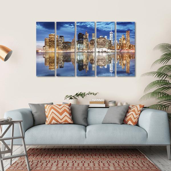 Manhattan Skyline NY Canvas Wall Art-5 Horizontal-Gallery Wrap-22" x 12"-Tiaracle