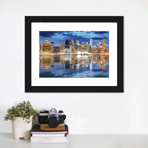 Manhattan Skyline NY Canvas Wall Art-1 Piece-Framed Print-20" x 16"-Tiaracle
