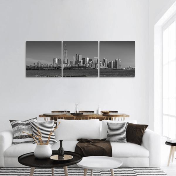 Manhattan Skyline Panoramic Canvas Wall Art-3 Piece-25" x 08"-Tiaracle
