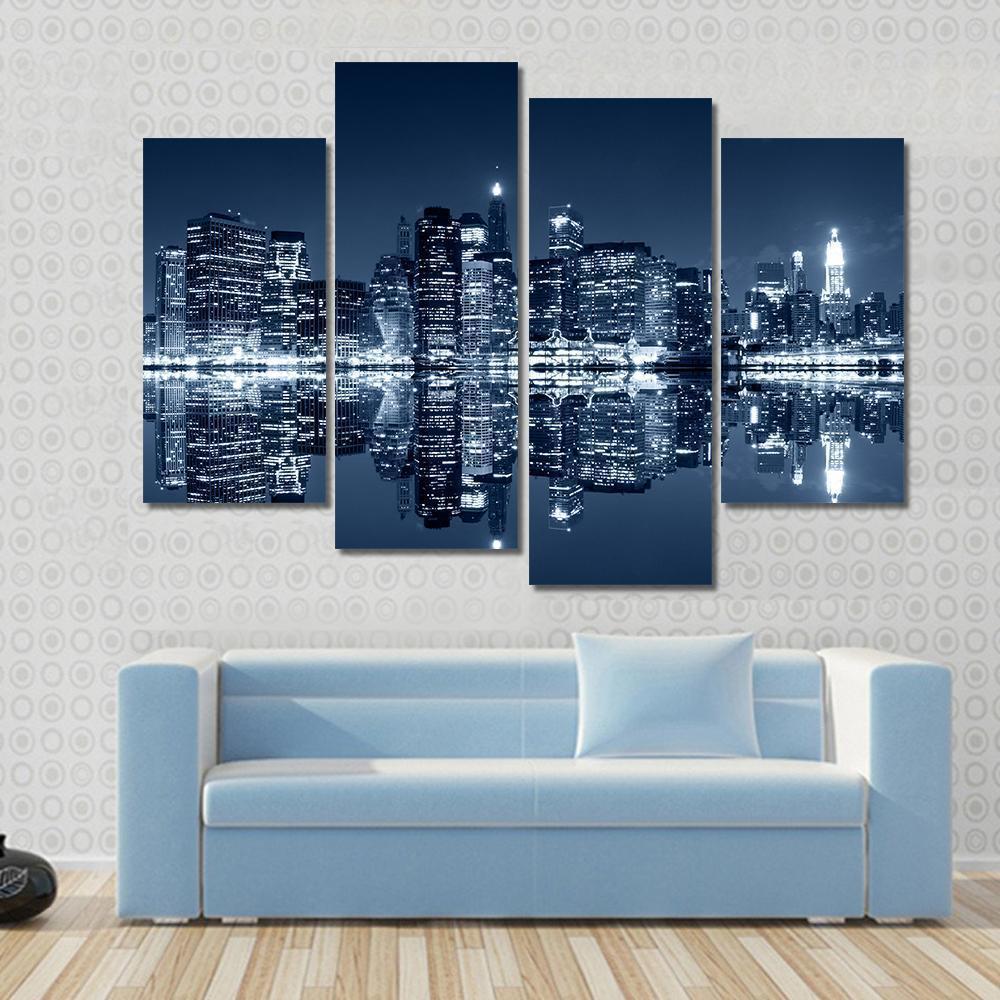 NY Skyline At Night Canvas Wall Art-4 Pop-Gallery Wrap-50" x 32"-Tiaracle
