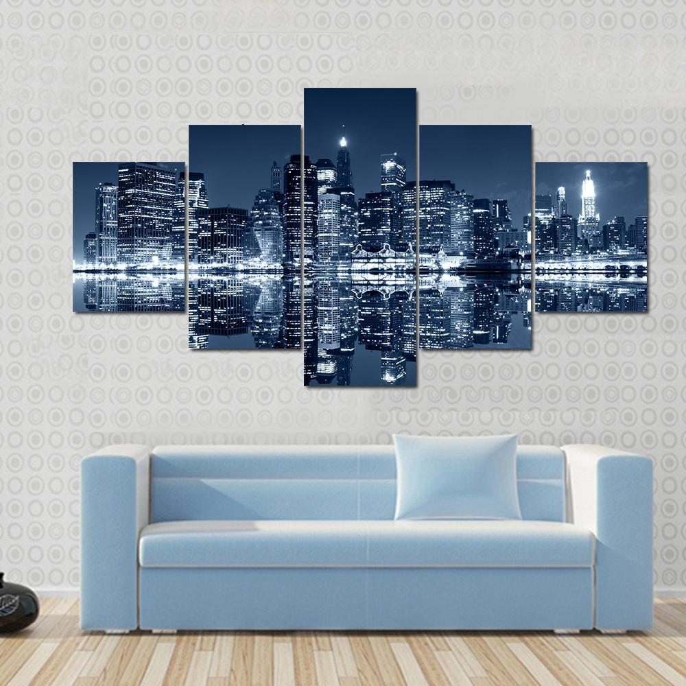 NY Skyline At Night Canvas Wall Art-5 Star-Gallery Wrap-62" x 32"-Tiaracle
