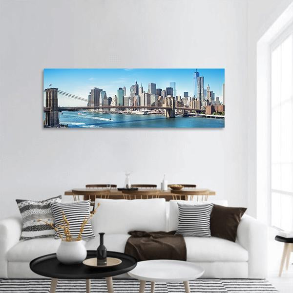 Manhattan NY Panoramic Canvas Wall Art-3 Piece-25" x 08"-Tiaracle